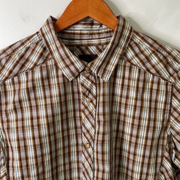 Prana Pearl Snap Plaid Checkered Short Sleeve Button Down Shirt Organic Cotton - Picture 2 of 15